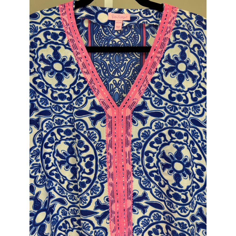 Lilly‎ Pulitzer Sydney Caftan Top Blue Tassel V-Neck Tunic XXS/XS Boho Resort - Picture 6 of 6